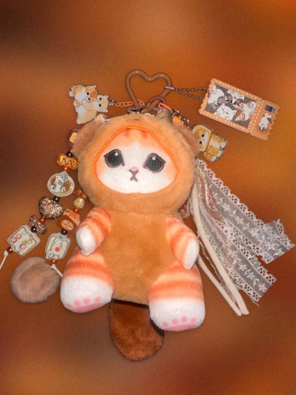 Handmade Mofusand Themed Orange Keychain Bag Charm - Cute Soft Cat Accessory